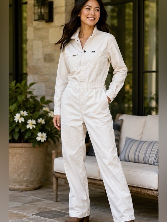 Lee Pants - Lee Cream Cotton Utility Coveralls Jumpsuit Medium Workwear Vintage Style